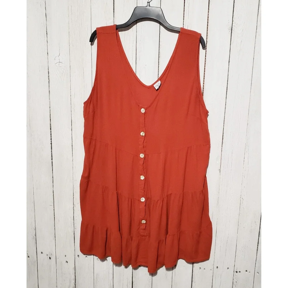 Cozy Co 2X Mini Dress Orange Rust Swing Boho Womens Cottage Earthy‎ Coastal Chic